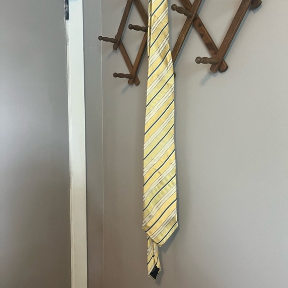 Canali silk tie made in Italy blue and yellow stripe summer spring colours luxe - Picture 6 of 6